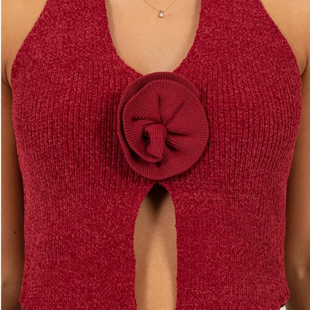 NWOT - Halter Top with Rose Accent in Red - Size Small